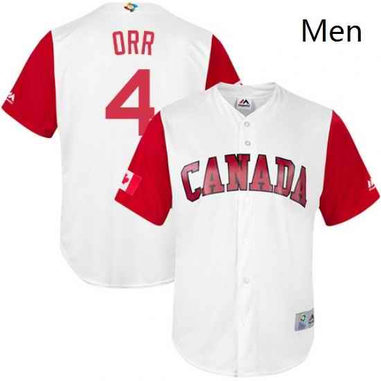 Mens Canada Baseball Majestic 4 Pete Orr White 2017 World Baseball Classic Replica Team Jersey